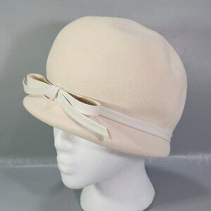 Henry Pollak NY Ritz Women 22 Cream Wool Bell Cloche Hat Sears Millinery VTG